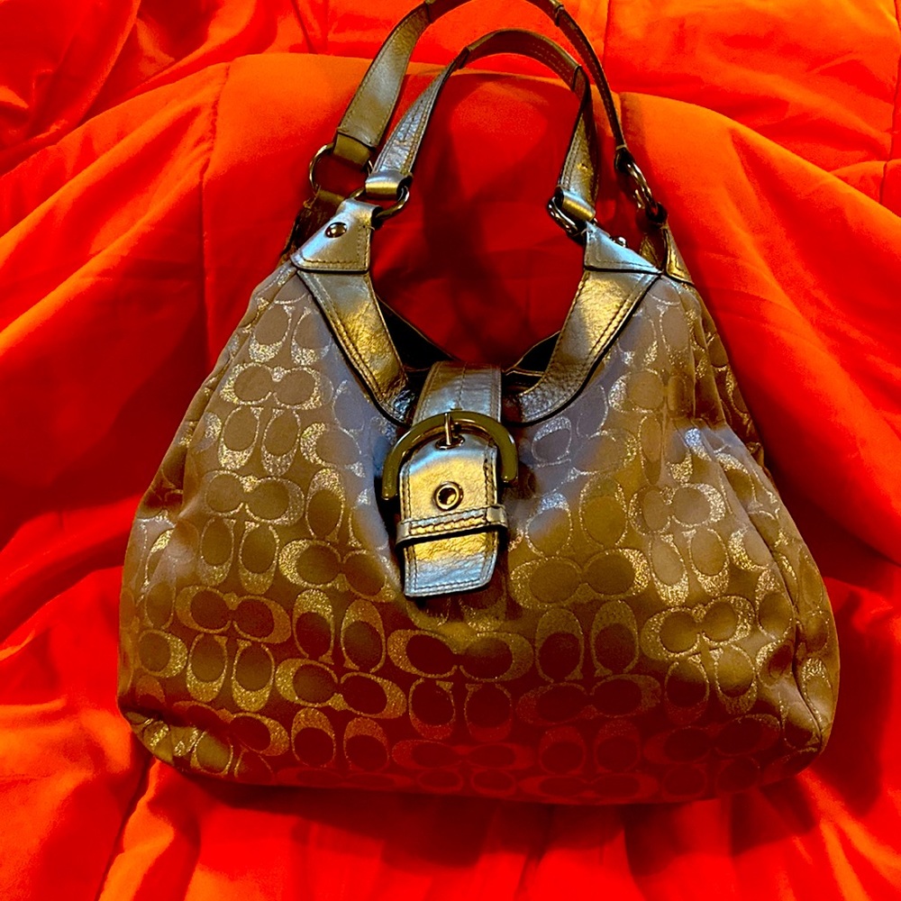 Gray Coach hand bag
